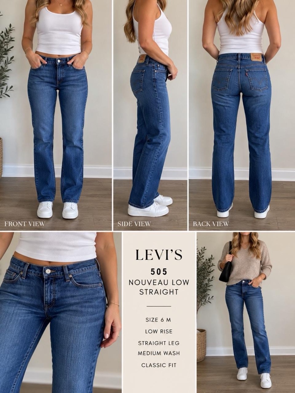 LEVI'S 505 Nouveau Low Straight Medium Wash Jeans Size 6M